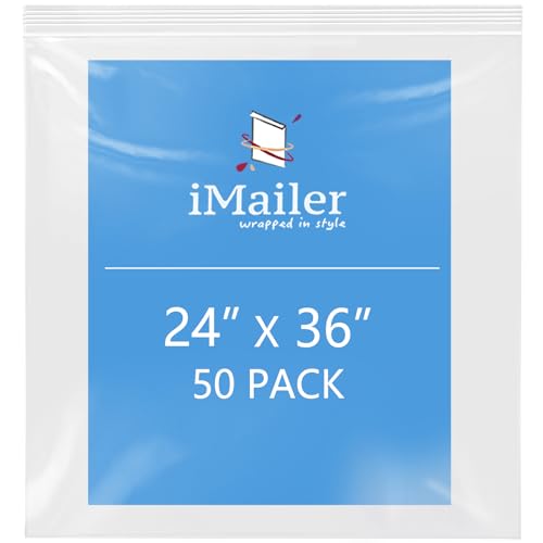 iMailer- 24" x 36" 50 Pack- 2 Mil Resealable Zip Bags- Clear Plastic Bags with Zip Top Lock for Storage, Organizing, Crafts, Travel - size: 24" x 36" 50 Pack