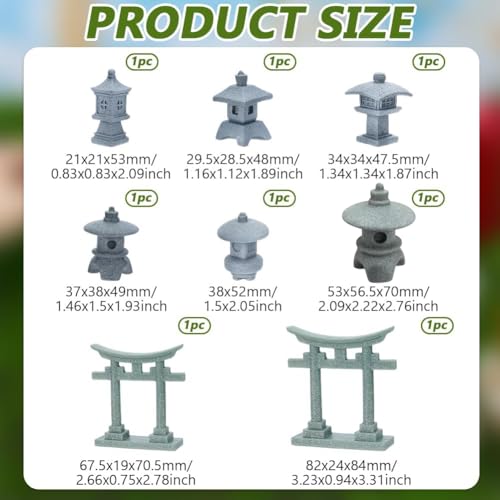 FINGERINSPIRE 8PCS Miniature Asian Decor 8 Style Mini Zen Garden Accessories Stone Lanterns and Torii Gates PVC Chinese Japanese Style Zen Decor for Bonsai Aquarium and Tabletop Display - style: Stone Lanterns and Torii Gates