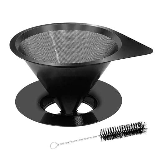 LHS Pour Over Coffee Dripper Reusable Coffee Filter Paperless Coffee Filter Stainless Steel Pour Over Coffee Maker Cone Coffee Dripper for 1-2 Cup,Black - color: single mesh 1-2 cups Black