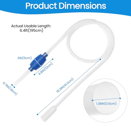 Gravel Vacuum for Aquarium Siphon, 6.4ft Fish Tank Siphon - Thick, Wide Tubing, Quick & Easy Waste Removal or Water Changes, Fish Tank Cleaner, Blue