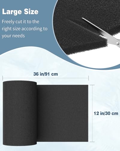 Pawfly Aquarium Filter Media Pad for Fish Tank Filters Aquarium Filter Media Sponge Filter Floss Roll for Sumps Ponds Hydroponics Black Foam Floss for Water Filtration, 36" L x 12" W - size: 36" x 12" x 1"