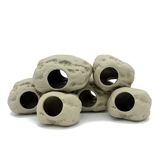 ALEGI Aquarium Decoration Rock Caves for Fish Tank, Ceramic Betta Fish Tank Accessories Hideout, Cichlid Stackable Cave Hiding (3 Small & 3 Medium) - size: 3 Small & 3 Medium