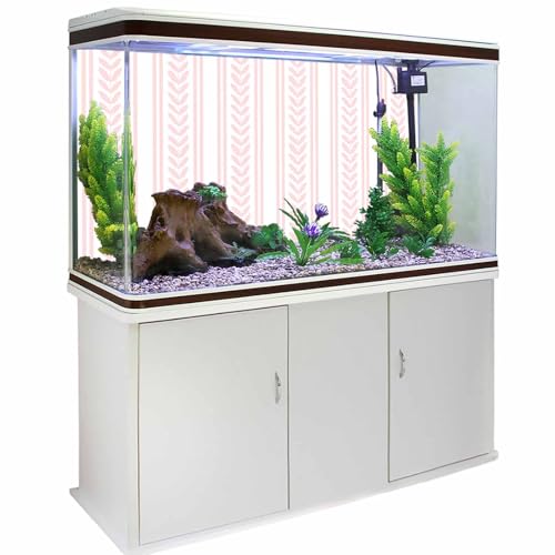 Pink Botanical Aquarium Background 16x24 Inch Self-Adhesive Fish Tank Decorations, Modern Farmhouse Striped Decorative Fish Tank Background Polyester Aquarium Decor Poster - color: Pink, White, Blush, size: 16x24in