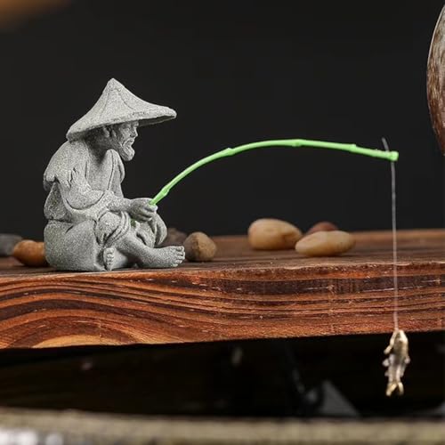 livelyfish Mini Fisherman Statue Asian Zen Decoration Sitting Fishing Figurines Sandstone Vintage Ornament for Aquarium Fish Tank Pot Garden Home Japanese Decor (C2) - color: C2