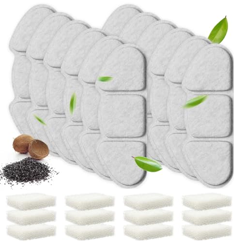 Veehoo 12 Pack Replacement Filters & 12 Pack Pre-Filter Sponges Set for 135oz 304 Stainless Steel Cat Water Fountain, 6 Months Set of Replacement Filters for Cat Fountain