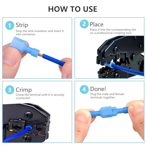 16-14 AWG Nylon Male and Female Spade Connectors Insulated Blue Quick Disconnect Wire Connector Spade Crimp Terminals (Pack of 80Pcs)