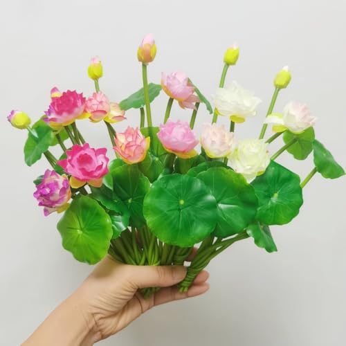 6 Pcs Artificial Silk Plants, 10' Floating Flowers, Plastic Lotus Flowers, Realistic Fake Lotus Decor for Fish Tank & Home Decor (Multicolour) - color: Multicolour