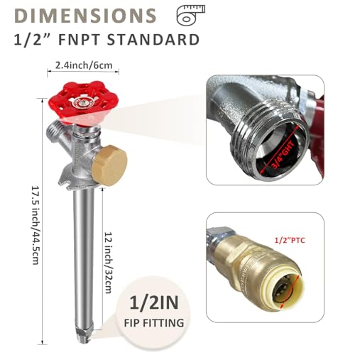 10 inch Anti-Siphon Frost Free Sillcock, No Lead Brass Frost Proof Outdoor Faucet Bib with Backflow Preventer, 1/2" Push-to-Fit Connector X 3/4 Inch Hose Bibb Frost Free Spigot - style: 10 inch Anti-Siphon Frost Free Sillcock