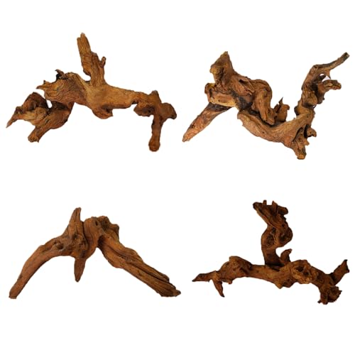 Natural Aquarium Driftwood for Fish Tank & Reptile Terrarium Decor – 4 Pcs Assorted Natural Wood Branches 4-8 Inch, Aquarium Decorations for Shrimp, Betta, Lizards