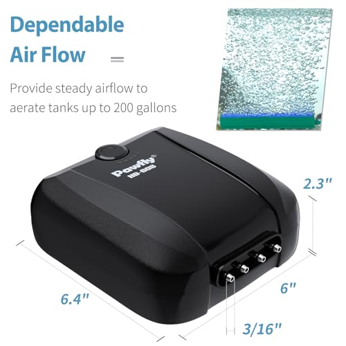 Pawfly Aquarium Air Pump Oxygen Pump for 10-200 Gallon Fish Tanks Buckets Dual Outlet Adjustable Ultra Quiet Aerator Pump with Accessories - size: Up to 200 gal (With Kit)