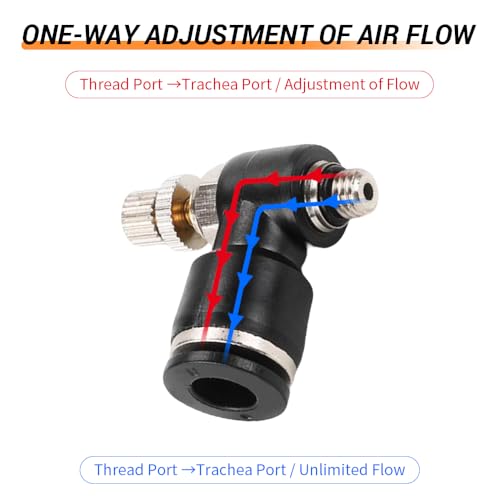 10Pcs Push to Connect Air Flow Control Valve, Black 5/16in Tube OD x M5 Male Thread 90 Degree Elbow Speed Control Valve Pneumatic Connector Quick Fittings - size: Male Thread M5 x Black (10pcs)