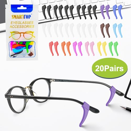 SMARTTOP 20 Pairs Anti-Slip Eyeglass Ear Grips Hook, Silicone Elastic Eyeglasses Temple Tips Sleeve Retainer,Anti Slide for Glassses - color: Multicolored
