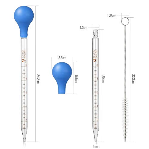 4Pcs Glass Graduated Dropper Pipette for Liquid Essential Oil, 10ml Lab Dropper Pipettes Transfer with Rubber Cap and 2Pcs Cleaning Brush - size: 4 pcs
