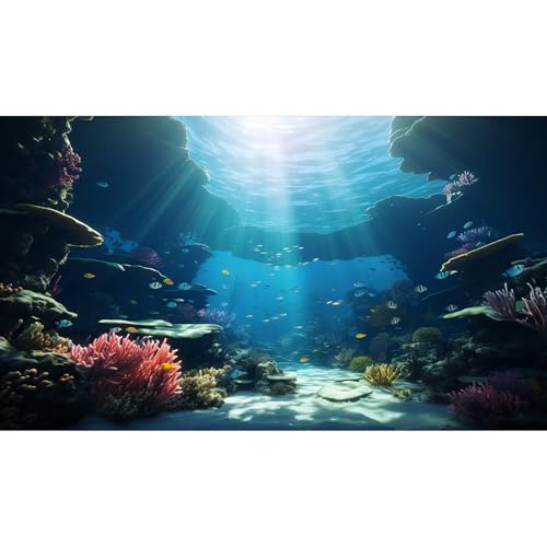 Ocean Floor Fish Tank Background Under The Sea Soft Coral Reef Aquarium Background Underwater Aquatic Plants Sunray Terrarium Backgrounds Deep Sea Tropical Fish Tank Aquarium Backgrounds 24x12in - color: Undersea Blue, size: 24(W)x12(H)inches/ 60(W)*30cm(