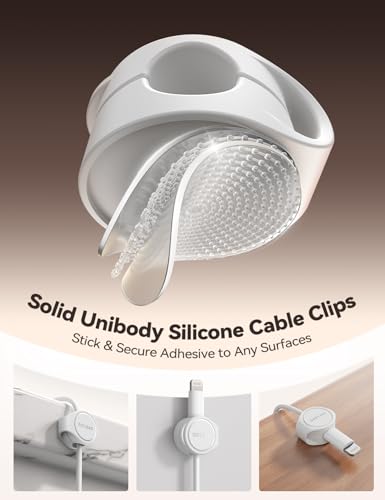 8-Pack Cord Organizer Silicone Magnetic Cable Clips [8 mm Wider Cable Accessible] Desk Wire Management, FLYLEAD Desktop Cord Holder for Nightstand, Office Workspaces Desk Organization Home Accessories - color: White