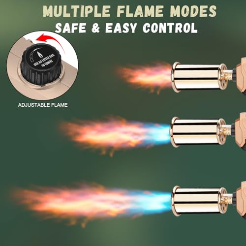 Powerful Propane Torch Gun, Kitchen Torch With Adjustable Flame, Flamethrower Blow Torch for BBQ, Campfire, Searing Steak, Camping (Propane Tank Not Included) (Gold) - color: Option 2