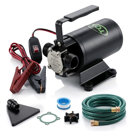 12V Water Transfer Pump 330GPH Self-Priming Utility Pump with Battery Clamps Hose Kit Portable Electric Non-Submersible Pump for RV Marine Garden Pool Basement Emergency Water Removal - style: 12V Water Transfer Pump