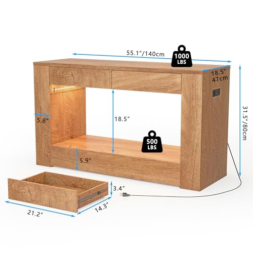 48" Aquarium Stand for 55–75/90 Gallon Tank,Heavy Duty Fish Tank Stand up to 1000 LBS,Aquarium Stand with Power Outlet & LED Light,2-Tier Turtle Reptile Tank Stand with Storage,Natural - color: Natural, size: For 55-75-90 gallon