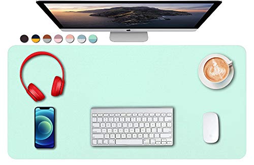 SUJAYU Dual Sided PU Leather Desk Pad, Mouse Pad, Office Desk Mat, Non-Slip Laptop Desk Pad, Waterproof Desk Writing Pad for Office and Home (31.5" x 15.7", Green+Blue) - color: Green+blue, size: 15.7" x 31.5"