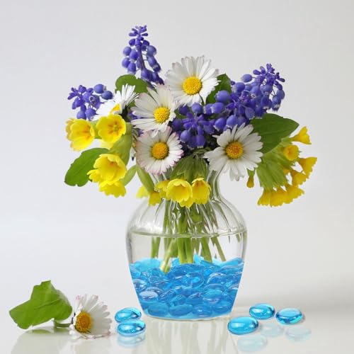 FANTIAN 5Lb Blue Flat Glass Marbles for Vase Fillers, 500 PCS Glass Pebbles, Decorative Glass Rocks for Vase Fish Tank Candle Fountains Crafts Centerpieces Firepit and Home Decor - color: Light Blue, size: 5 Pounds