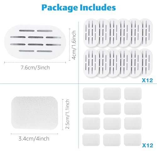 MISFANS Ceramic Cat Water Fountain Filters, 12 Pack Replacement Filters & 12 Pack Replacement Pre-Filter Sponges Set for MISFANS and Other Ceramic Pet Fountain Water Dispenser