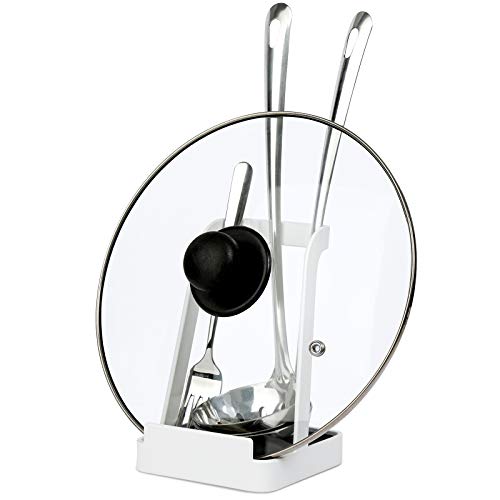 NiHome Versatile Pot Lid Ladle Holder Multipurpose Spatula Pad Book Cutting Board Spoon Rest Kitchen Utensils Drip Tray Washable Durable Stable Tack-Free Installation (White) - color: Medium White, size: no diatomite