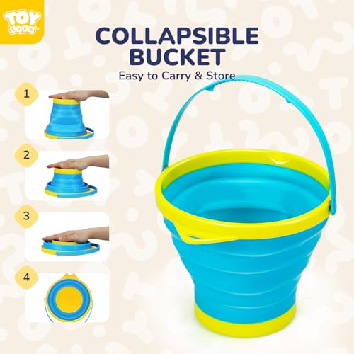 TOY Life 9 Pack Sand Buckets Toys Set with 3 Collapsible Beach Buckets 3 Shovels and 3 Rakes, Toddlers Beach Toys for Kids Ages 4-8 for Camping, Traveling, Fishing, Outdoor Summer Parties - color: 3 Foldable Buckets With 6 Tools