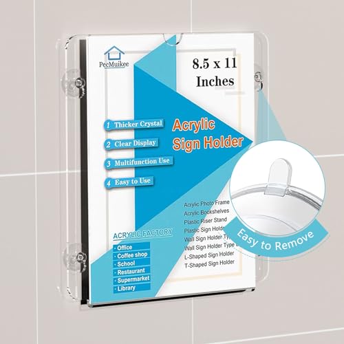 Pecmuikee Acrylic Window Sign Holder Suction Cups 8.5 x 11,Clear Acrylic Frames Wall Mount Advertising Signage Sign Holder for Glass Door Mall, Office, Home, Store, Restaurant (2 Pack)