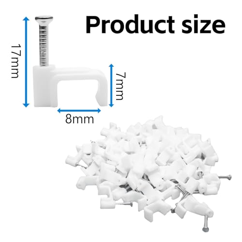 100 Pack Cable Clips, 8 mm White Flat Ethernet Wire Clips, Coax Cable Wall Clip, Cord Clips for Wires on Wall, Cord Management (100)