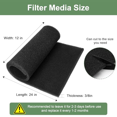 Air Filter Foam Sheet Material Replacement for UNI 12" x 24" x 3/8" 40PPI Coarse Foam Pad Pre Filter Media Washable, Cut to Fit Air Conditioner, Purifier, Aquarium (Black)