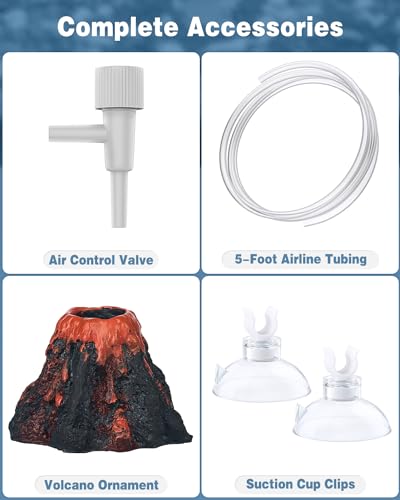 Uniclife Aquarium Volcano Ornament Kit Fish Tank Decoration Mini Resin Volcanic Decor for Fish Tank with Air Stone Bubbler Airline Tubing Accessories for Oxygenation (Air Pump Not Included) - color: Red, size: Mini
