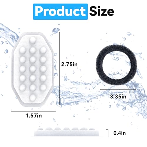 40 Packs for Cat Water Fountain Filters Replacement, Compatible with Neareal 108oz/3.2L Cat Fountain for Drinking Dog Water Dispensers (20 Replacement Water Filter + 20 Pre-Filter Sponges)