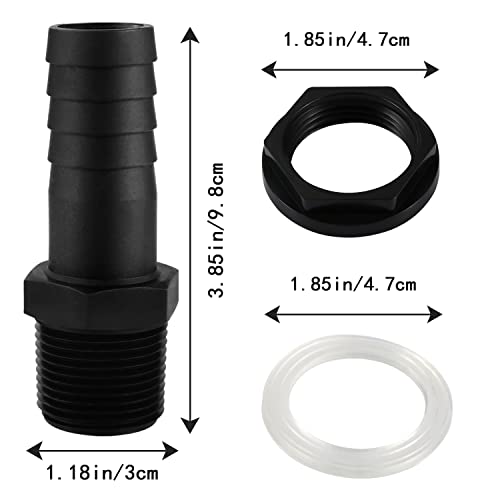 2 Sets PVC Bulkhead Fitting 1 Inch PVC Bulkhead Water Tank Connector Adapter Fitting with Rubber Seal Rings and Locking Nuts for Rain Barrels, Water Tanks, Aquariums (Black)