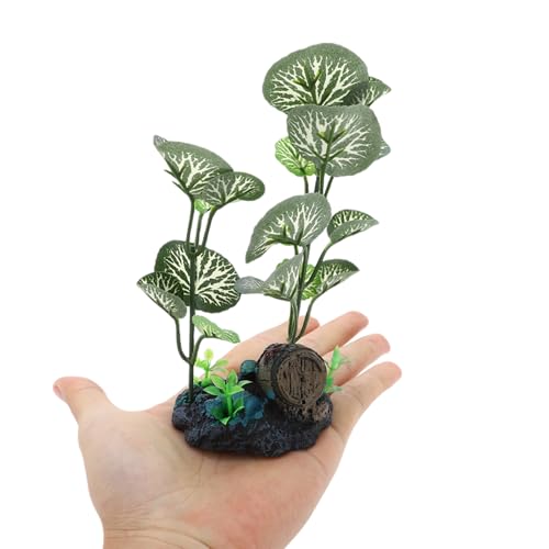 Aquarium Plastic Plants, Silk Aquarium Plants, Silk Plants for Betta Fish Tank, Plastic Plant Decoration for Aquarium, Green, Round Leaves, 6.69" Tall - color: Green