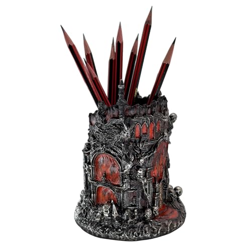 LOOYAR Gothic Inferno Castle Resin Pen Holder for Office & Home Decor | Gothic inferno castle design Premium resin with fine details Holds pens or makeup tools Works For desk vanity aquarium decor