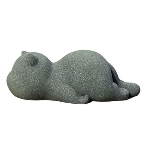 livelyfish Cute Cat Figurine Lucky Cat Statue Sandstone Animal Sculpture Tea Pet Tabletop Ornaments Micro Landscape Fairy Garden Aquarium Decor (B) - color: B