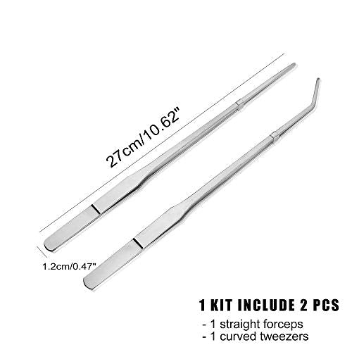 Longjet Kitchen Tongs Metal Tweezers for Cooking - Reptile Feeding Tongs for Gecko, Bearded Dragon, Snake - Long Forceps for Aquarium Plant - color: Silvery-10.5"/2pcs