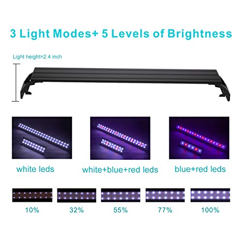 hygger 14W Full Spectrum Aquarium Light with Aluminum Alloy Shell Extendable Brackets, White Blue Red LEDs, External Controller, for Freshwater Fish Tank (18-24 inch) - size: 14W (18-24 inch)
