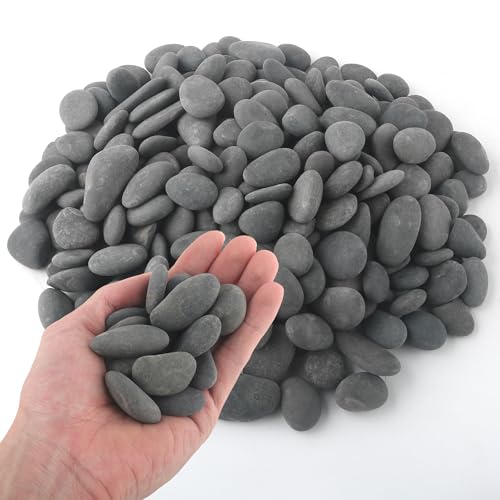 Quibbay 5 lbs Mexican Beach Pebbles, 0.4-1 Inch Natural River Rocks for Indoor Plants Vase Fish Tank Aquarium Fountain, Decorative Stone for Landscaping Garden Paving Walkways Backyard, Grey - size: 5 Pounds, 0.4-1 Inch