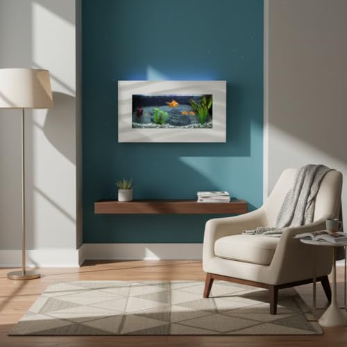 Aussie Aquariums 3.0 Wall Mounted Fish Tank Kit with LED Lighting, Built-in Filter System, Modern Space-Saving Design, Complete Accessories Set (Skyline, Silver) - color: Silver, size: Skyline