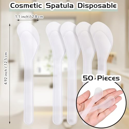 Patelai 50 Pieces Cosmetic Spatula Disposable Makeup Frosted Tip Spatula Plastic Makeup Tools Spoon Cosmetic Mask Spatulas Facial Cream Scoop Mask Spoon Stick for DIY and Sampling(Transparent) - color: Transparent