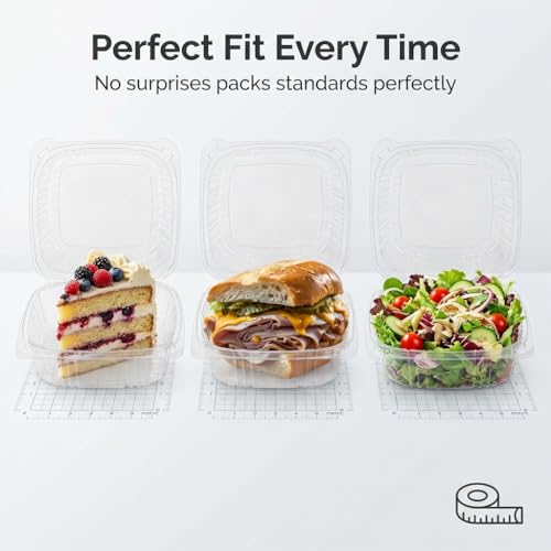 Mr Miracle Clamshell Containers - Clear Disposable Plastic To-Go, Leak-Resistant and Durable for Delivery like Uber Eats, Ideal for Cakes, Salads, Small Sandwich, Personalizable (5" X 5" - 100 Count) - size: 5" X 5" - 100 Count