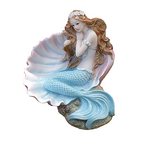 Rayberro 4.53" Mermaid Figurines Resin Blue Mermaid Sculpture Mediterranean Princess Statue Ornaments Home Office Desktop Bookshelf Decor Mermaid Collectible Crafts Fish Tank Aquarium Decoration - color: Blue Shell