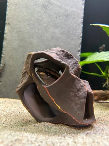 Aquarium Ceramic Decorations Cave Betta Stone Decor - Aquarium Fish Tank Hideway Decor for breeding Cichlids Plecos Betta Toys Hideout (Boulder)