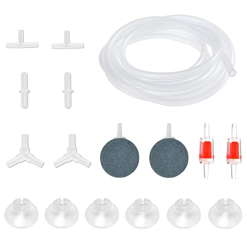 15 Feet Airline Tubing Standard Aquarium Air Pump Accessories with Air Stone Disc, Check Valves, Suction Cups and Connectors for Nano Air Pumps Small Buckets and Fish Tank - color: Translucency Hose, size: 2 Grey Air Stone Disc