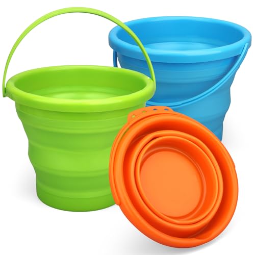 Collapsible Bucket Sandbox Kit Toys for Kids, Foldable Bucket Multi Purpose Sand Pail for Garden Planting Washing Camping Fishing, Beach Essential Travel Toys Summer Activity, Easter Egg Bucket Gift - color: Orange