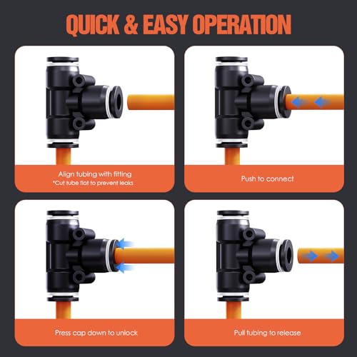 TRILINK 3/8" OD Push to Connect Fittings – Air Line Tee Connectors, Quick Connect Pneumatic Fittings, Push Lock Air Hose Fittings for Compressor, Air Tools & Tubing (10 PCS) - color: 3/8" OD, size: Tee(10pcs)