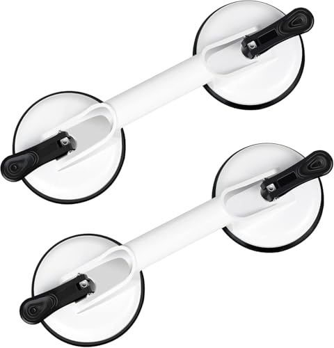 FCHO Glass Suction Cups Heavy Duty Aluminum Vacuum Plate Handle Glass Holder Hooks to Lift Large Glass/Tile Suction Cup Lifter/Dent Puller/Bathroom Safety Grab Bar (White2 Pack) - color: White