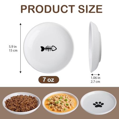 Cat Food Bowl Set of 3, Ceramic Cat Bowls, Anti Whisker Fatigue Cats Bowl Set,5.9 Inches Shallow Wide Kitten Plates for Wet/Dry Food, Indoor Pets (Fish Bone) - color: Fish Bone, size: 3pc