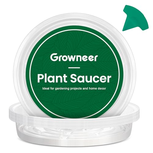 GROWNEER 15 Packs 12 Inches Clear Plant Saucers Flower Pot Trays, with 15 Pcs Plant Labels, Plastic Plant Saucer Drip Trays for Indoor Outdoor Plants Garden - size: 12 Inch, 15-Pack